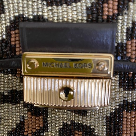 NWT Michael Kors Bradshaw Sm Leopard Beaded Leather Convertible Bag  NWT - Picture 5 of 11